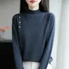 Nuevo Suéter de Punto para Mujer Otoño/Invierno 2026, Jersey con Cuello Semi Alto y Botones Laterales, Suéter de Manga Larga Base para Mujer