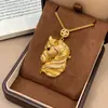 Colar Cabeça de Cavalo Pesado Escovado com Pontos Diamantados Retro Chinês Nova Cor Forte Retenção de Cor Banhado a Ouro 24K Clássico Versátil