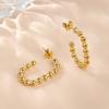 Pendientes E09 de acero de titanio y oro de 18 quilates con diseño de temperamento coreano, con cuentas redondas y costuras, personalizados para mujer