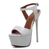 Sandálias Femininas Cross-Border Aliexpress Wish Sexy Couro Patentado Tamanho Grande Impermeável Plataforma Salto Super Alto Boate Palco