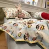 Juego de Cuatro Piezas de Algodón de Gasa Fresca de Múltiples Capas Estilo Ins, Juego de Tres Piezas de Funda Nórdica de Gasa Arrugada Tejida a Máquina con Borde de Concha Grado A