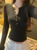 Camiseta Interior de Mousse Imitación Cachemir para Mujer, Cuello Semiabierto Abotonado, Ajuste Delgado, Hombro Normal, Manga Larga, Primavera Otoño Invierno