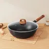 Frigideira antiaderente de pedra Maifan, frigideira pequena para uso doméstico, antiaderente, baixa fumaça, fundo plano, compatível com fogões de indução e fogões a gás