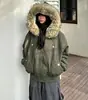 Chaqueta de Algodón Grueso con Capucha y Cuello de Piel Estilo Retro Americano para Mujer 2026 Nuevo Estilo de Invierno Chaqueta de Trabajo Ropa de Algodón Cálida Chaqueta Acolchada de Algodón