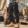 Calça Cargo Preta Acolchoada Grossa Estilo Americano para Homens, Outono e Inverno, Modelagem Solta, Tamanho Grande, Calça Jogger, Calça Casual com Cordão Tendência, Marca Tendência