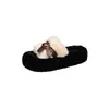Pantuflas de Algodón Cálido Estilo Coreano Versátiles Punta Abierta Correa Única Suela Gruesa Otoño Invierno Moda Uso Exterior Pantuflas de Piel Mujer 2026