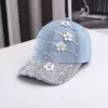 Estilo Coreano Chapéu de Sol para Exterior Chapéu de Sol Chapéu de Adulto Jeans Denim com Pedras de Diamante Boné de Basebol Moda Tendência Boné com Viseira