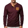 Camiseta de Hombre Amazon Transfronteriza Europea y Americana de Pana Retro Manga Larga con Bolsillos en Contraste Camisa Henley Casual