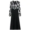 Vestido Moderno Ajustado para Mujer, Nuevo Estilo Otoño 2025, Vestido Largo Negro con Parches Falsos de Dos Piezas que Reduce la Edad