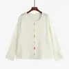 Suéter de punto de manga larga con cuello redondo, bloques de color y botones para mujer talla grande 2026 otoño cárdigan corto casual para mujer talla grande 23673