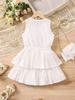 Ropa infantil transfronteriza europea y americana para niñas, top sin mangas de algodón de cuello redondo con lazo, jersey, culottes elásticos de color sólido, conjunto de dos piezas