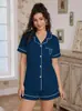 Estación Independiente de Amazon Conjunto de Pijama Europeo y Americano para Mujer Ropa para el Hogar Cardigan con Solapa Mangas Cortas Shorts Pijama de Verano para Mujer Ropa de Abrigo