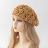 Sombrero de Punto Calado de Primavera Verano Hacia Adelante para Mujer Transpirable Tejido de Paja Boina Japonesa Literaria Sombrero de Ganchillo Calado Retro con Visera de Pato
