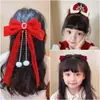 Grampo de Cabelo Laço Acessório de Cabelo para Meninas, Presilha de Cabelo Vermelha para Trás da Cabeça, Grampo de Cabelo de Ano Novo para Meninas, Ornamento de Cabelo de Fita Infantil