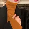 Top Base de Punto Gris de Cuello Alto para Mujer, Otoño/Invierno, Se Usa Debajo de Chaquetas, Suave y Ajustado, Top de Cuello Alto