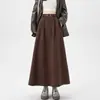 Foto real de falda de algodón Tencel para mujer, nueva falda de línea A de longitud media vintage para otoño 2026 que cubre las caderas y tiene un dobladillo grande