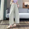 Calça de ar larga estilo coreano para mulheres, nova coleção de verão 2026, calça cropped casual versátil de cintura alta que afina a silhueta com barra franzida