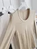 Camiseta de punto para mujer de manga larga, suave y flexible, de lana Lyocell Tencel, fina, de cuello en U, corte ajustado, para otoño