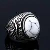 Acero Guerrero joyería vintage al por mayor titanio acero incrustado Ojo de Tigre Turquesa Blanca anillo dominante acero inoxidable anillo
