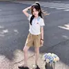 Conjunto de Dos Piezas para Niñas Verano 2026 Nuevo Elegante Sencillo Cuadros Patchwork Manga Corta Camiseta y Pantalones Cortos Sueltos Casuales