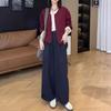 24806 Da Ai Mei Yi Yuan 2026 Otoño Nuevo Estilo Coreano Holgado Manga Larga Falso Dos Piezas Top Casual Pantalones de Pierna Ancha para Mujer