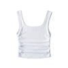 A853-24 Verão Novo Estilo Americano Menina Juventude Casual Shopping Base Camisa Cor Sólida Lado Plissado Slim-Fit Colete