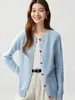 Suéter de cachemira con cuello redondo para mujer, estilo coreano simple, mangas largas raglán, capa base de punto, con diseño de botón en forma de corazón