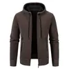 Cardigan de Punto con Capucha y Cremallera a Cuadros para Hombre Otoño Invierno Sudadera Gruesa con Forro de Terciopelo Múltiples Colores en Stock Venta al por Mayor