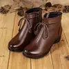 Botines Cortos Estilo Étnico Retro 2026 para Mujer Tacón Grueso Suave Botas Martin Cuero Suave Hechos a Mano Botines Individuales para Mujer Botas de Algodón con Terciopelo