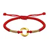 Pulseira de Casal Fita de Möbius de Ouro Puro 999 Shuibei Corda de Mão Trançada Vermelha e Preta Sinal de Amor para Homens e Mulheres Presente