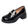 Zapatos Británicos de Cuero al por Mayor para Mujer en Otoño, Zapatos Redondos de Punta Media para Mujer, Tacones Gruesos, Zapatos Planos de Boca Profunda, Mocasines de Suela Gruesa, Envío Directo