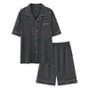 Pijama de Algodón para Hombre de Verano, Shorts de Manga Corta, Conjunto de Dos Piezas, Cárdigan con Solapa, Sencillo y Casual, Se Puede Usar Afuera, Conjunto para Estar en Casa