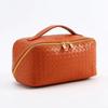 Bolsa cosmética de PU de alta qualidade, grande capacidade, portátil, tipo travesseiro, para viagem, lavagem, multifuncional, com relevo