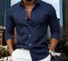 2026 Nova Camisa Masculina Listrada Geométrica Desgastada Retrô Americana Manga Longa Regular