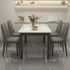 Conjunto de Mesa de Jantar e Cadeiras em Ardósia de Luxo Leve, Design Moderno Minimalista para Lares Pequenos, Mesa de Jantar Retangular Espessada