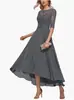 Vestido de Festa Formal Elegante com Aplicação de Renda Meia-Manga Chiffon Vestido de Noite para Convidados de Casamento