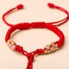 Pulsera Nudo Diamante Flor de Durazno Tejida Semiterminada Diseño DIY Versátil Portátil Pulsera de Cuentas de Transferencia Pulsera con Hebilla de Seguridad