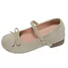 Primeiro Encontro Temporada Camurça Francesa Primavera/Verão Sapatos Mary Jane Baixos com Saia, Estilo Dopamine Girl, Laço Doce com Salto Escondido
