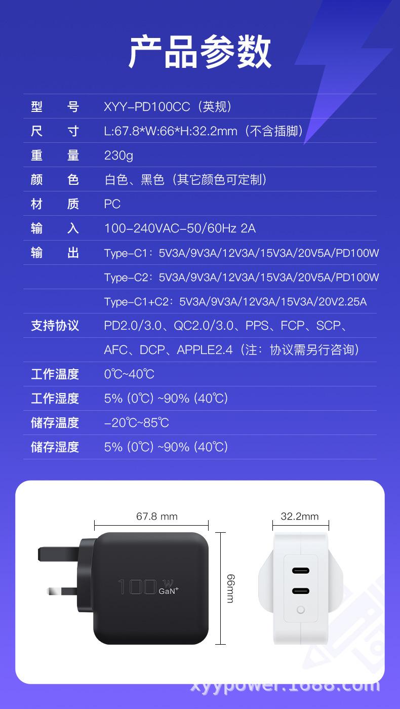 PD100W氮化镓C+C英规