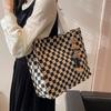 Bolsa de Alto Valor Estético com Grande Capacidade, Bolsa de Ombro em Lona Xadrez, Bolsa de Trabalho Fashion 2026, Bolsa Tote para Alunos