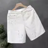 Shorts de mezclilla blancos con salpicaduras de tinta, modernos y elegantes para hombre, pantalones de tiro medio holgados estilo americano, shorts de verano finos de alta costura para hombre