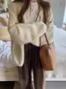 Suéter Cárdigan de Punto Rosa de Cuello Redondo para Mujer Primavera y Otoño Sentido del Diseño Suelto Combinable Chaqueta de Un Botón