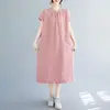 Vestido de Talla Grande Estilo Japonés Color Sólido Manga Corta Holgado Versátil Cuello Redondo para Mujer Verano Delgado Jersey Bata