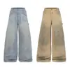Pantalones de Pierna Ancha con Doble Cintura y Manchas de Tinta Salpicada para Hombre, Nuevo Estilo Primavera, Pantalones Largos Casuales Sueltos con Retazos Tridimensionales Vintage para Mujer