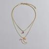 Colar Feminino INS Design de Nicho Titânio Aço Artístico Retrô Ouro 14K Lua Oca Zircônia Corrente de Lã Pérola