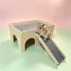 Casa escondite para hámster, castillo con tobogán para petauro del azúcar y cobaya, configuración decorativa para aliviar el aburrimiento y el juego, casa de madera grande tipo villa para hámster