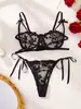 Encantador conjunto de lencería sexy de malla con bordados de estilo europeo y americano, fino, con aros, push-up, nuevo, con corazón de cinta