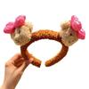 Diadema de Oso con Lazo de Dibujos Animados Rojo a Cuadros con Cuello de Oso Diadema para Lavar la Cara Regalo de Mano Festivo Accesorios para el Cabello Rojo para Mujeres