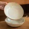 Estilo Japonés Estilo Retro Porcelana Porcelana Tazón Abierto Tazón Doméstico para Verduras Tazón Brillante para Fideos Tazón Salah Tazón para Sopa Vajilla Sencilla Tazón Grande