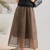 Conjunto de Verano para Mujer Tallas Grandes: Conjunto de Dos Piezas de Camiseta Delgado Estilo Chanel de Seda de Hielo y Falda de Malla Línea A